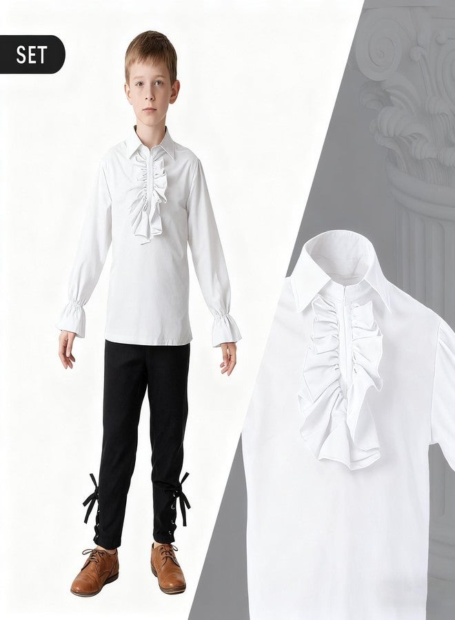 VZQI Boys Medieval Ruffled Long Sleeve Shirt Renaissance Costume Top for Kids Halloween Pirate Scottish Jacobite Short Tunic White 3'9''-4'3'' - Image 2